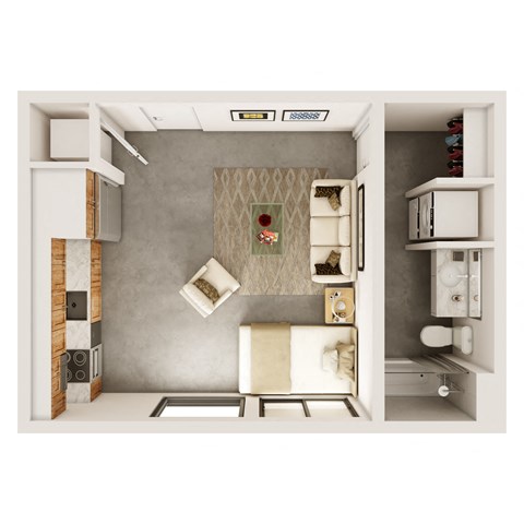 Floor plan for studio, 1 bath, 470 sqft